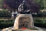 Mahatma Gandhi Statue in London news, Mahatma Gandhi Statue in London pictures, iconic gandhi statue vandalised near london university, Icon Mahatma Gandhi Statue in London news, Mahatma Gandhi Statue in London pictures, iconic gandhi statue vandalised near london university, Icon