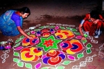 making rangoli outside the house, how to make rangoli colours with rice, spiritual and cultural significance of making rangoli outside the house, Krushna